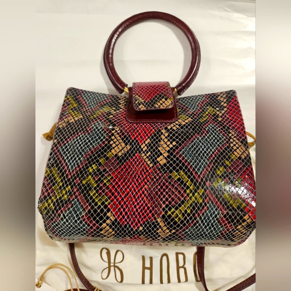 HOBO Heidi Small Crossbody Bag Mosaic Snake Burgundy Purple Leather  - Picture 8 of 10